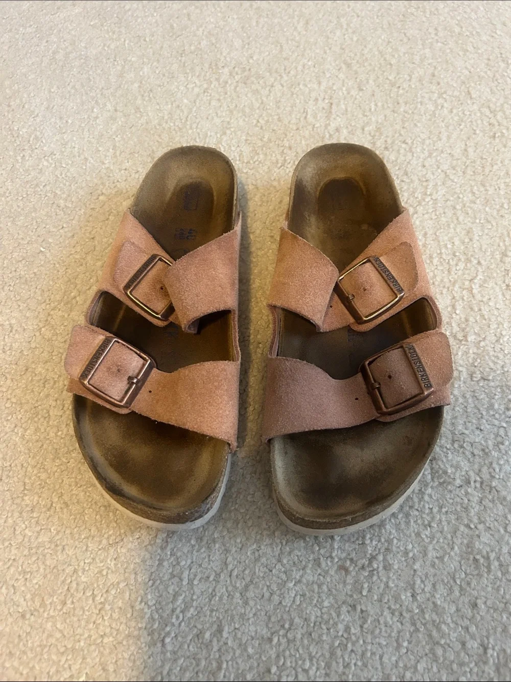 Birkenstock Double-Strap Suede Slide Sandals in Pink